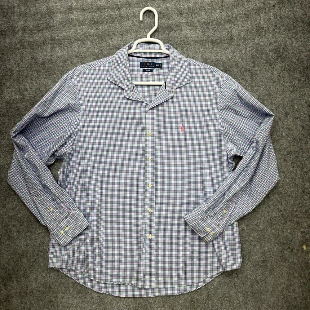 Polo Ralph Lauren Button Up Shirt Long Sleeve Men's size XXL 2XL blue pink plaid